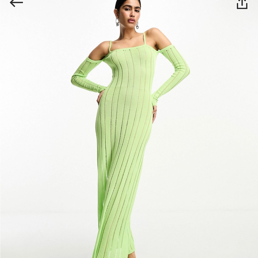 Na-kd brand long green off the shoulder dress